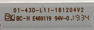 KIT DE LEDS PARA TV TCL (2 PZ) / NUMERO DE PARTE 4C-LB4311-PF01J / 01-43D-L11-181204V2 / KW-20BI6644 / PANEL LVU430NDEL / MODELO 43S423 - Imagen 3